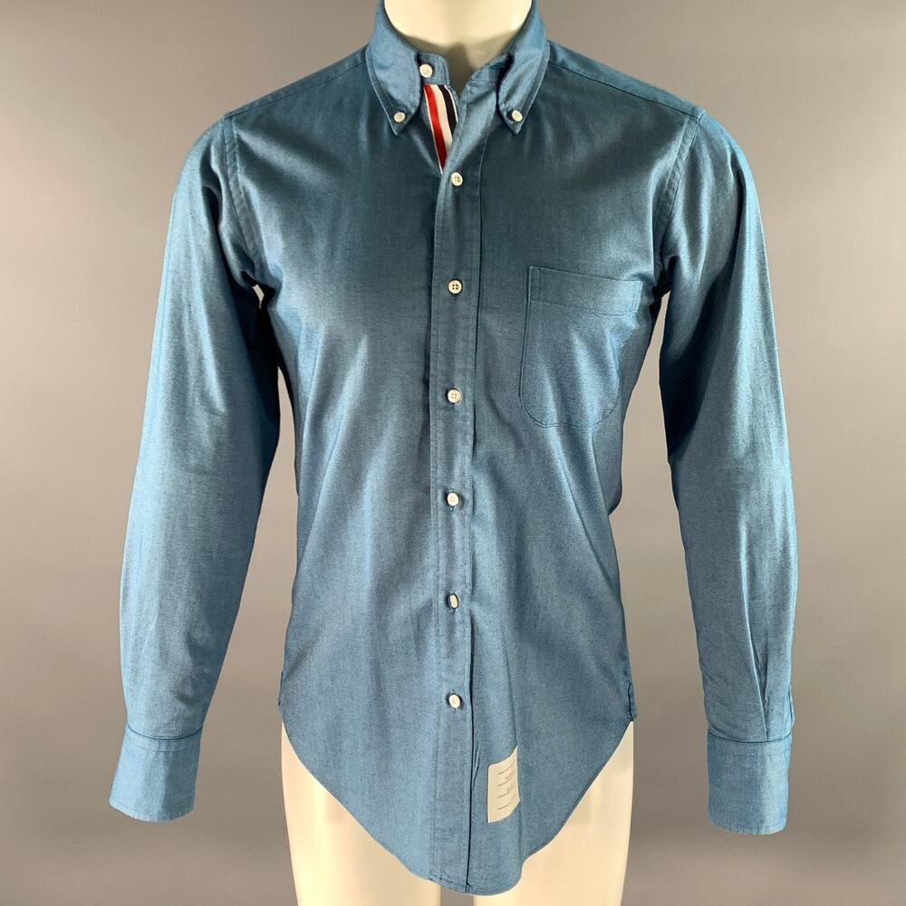 THOM BROWNE Size S Blue Cotton Button Down Long Sleeve Shirt
